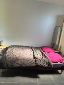 - un lit dans une chambre avec 2 oreillers dans l'établissement Le Studio de Lucie, à Villeurbanne