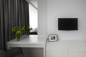Televízia a/alebo spoločenská miestnosť v ubytovaní Apartamenty Rodzinne Zdrojowe