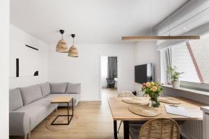 Televízia a/alebo spoločenská miestnosť v ubytovaní Apartamenty Rodzinne Zdrojowe