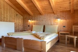 1 dormitorio con 1 cama en una habitación de madera en Paracia App Pic Pec, en Badia
