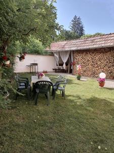 a table and chairs in the yard of a house at Casă de oaspeți ORSO in Sovata