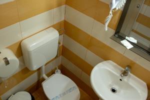 a small bathroom with a toilet and a sink at Curtea Brancovenească in Constanţa