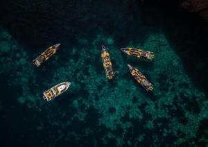 un gruppo di imbarcazioni che galleggiano in acqua di Hôtel & Résidence Le Subrini a Porto Ota