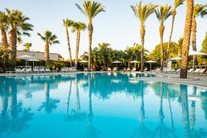 a large swimming pool with palm trees and umbrellas at Giardino Dei Pini in Alliste