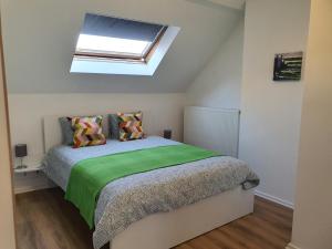 1 dormitorio con 1 cama con tragaluz en Chez Esmara et Philippe Grand-Place, en Bruselas