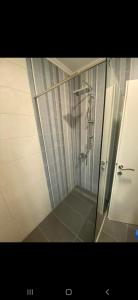 a shower with a glass door in a bathroom at Apartman Vukoja in Grude