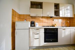 a kitchen with a white refrigerator and a stove at Holiday Home Olivetree Rab in Supetarska Draga