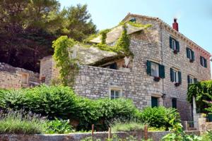 an old stone building with ivy growing on it at Villa Povlja in Povlja