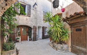 an entrance to a building with a wooden door and plants at Gorgeous Apartment In Villecroze With Wifi in Villecroze