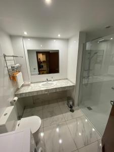 une salle de bain avec lavabo et douche dans l'établissement Premium Apartment in Palm Mar, à Palm-mar