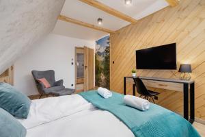 Televízia a/alebo spoločenská miestnosť v ubytovaní Premium Apartments Salwatoriańska Mountain View Zakopane by Renters Prestige