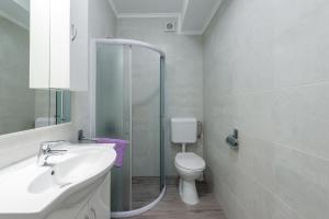 La salle de bains est pourvue d'une douche, de toilettes et d'un lavabo. dans l'établissement Apartment Fiorenini, à Mlini
