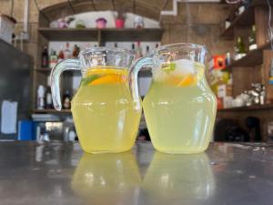 dos vasos de limonada encima de un mostrador en Claudia, en Eforie Sud