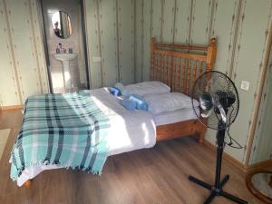 una camera con un letto e un ventilatore accanto di Nina’s corner a Borjomi