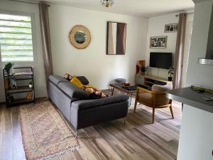 ein Wohnzimmer mit einem Sofa und einem TV in der Unterkunft Villa Délia in Le Lamentin