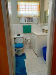 a bathroom with a toilet and a sink at Ocean Sky Apartments in Christ Church