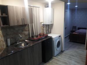 a kitchen with a sink and a washing machine at GuestHouse in Gyumri