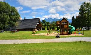 a playground with a house and a green slide at Willa Zielona Polana in Czarna Góra