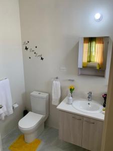 a bathroom with a toilet and a sink at Sunset Paradise Home in Discovery Bay