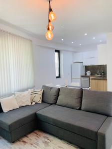 un soggiorno con divano e una cucina di Nordic Style Apartment with Underground parking a Sofia