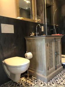 a bathroom with a toilet and a sink at Mosel-Erker in Reil +26 photos