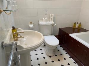 a bathroom with a white toilet and a sink at The Lagg in Lagg