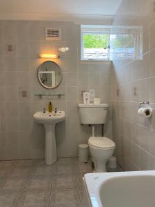 a bathroom with a sink and a toilet and a tub at The Lagg in Lagg