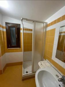 een badkamer met een douche en een wastafel bij Appartamento privato accanto studi televisivi in Rome
