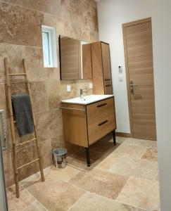 a bathroom with a sink and a mirror at Appartement dans Mas Provencal in Arles