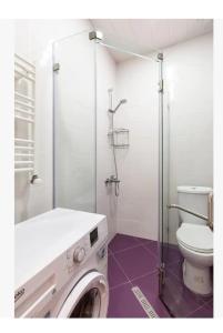 a bathroom with a washing machine and a toilet at 1BR Cozy apartment in Batumi +19 photos