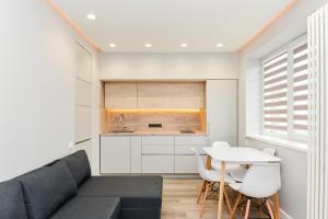 a living room with a couch and a table at Apartamentai centre pas Lina in Nida