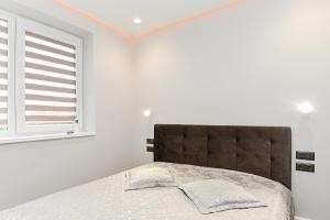 a bedroom with a bed and a window at Apartamentai centre pas Lina in Nida