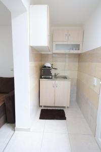 a small kitchen with a sink and a counter at Apartman Rakić in Soko Banja