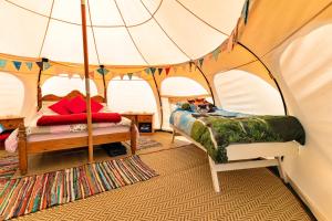 イフラクームにあるFinest Retreats - Beech Lotus Belle Tentのテント付きのベッドルーム1室(ベッド2台付)