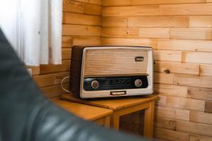 una vieja televisión sentada en una mesa en una habitación en Country House Sveta Ana, en Stari Trg pri Ložu