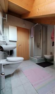 a bathroom with a toilet and a sink and a shower at Apartment Stella in San Lorenzo di Sebato