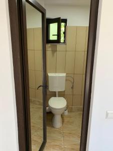 a bathroom with a toilet and a window at Casa Steluta de Mare in 2 Mai