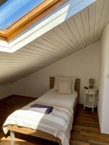 a bedroom with a bed and a skylight at Apartments Adaleta in Dubrovnik
