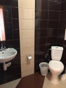 a bathroom with a toilet and a sink at Kontinent Hotel in Mukacheve