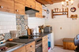 a kitchen with a sink and a stove at Ptasi Śpiew in Futoma