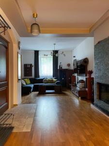 salon z kanapą i kominkiem w obiekcie Przestronny Apartament w Centrum w mieście Chełm