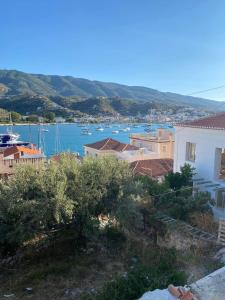 a view of a harbor with boats in the water at Veranta Vosporos in Poros