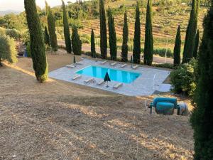 una vista aérea de una piscina con sillas y árboles en Garden Relais Le Fontanelle, en Montescudaio