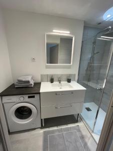 W łazience znajduje się pralka i umywalka. w obiekcie Nouveau Superbe grand T2 centre ville w mieście Pertuis
