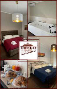 uma colagem de fotos de um quarto de hotel com uma cama e comida em Relais Petruzzelli em Bari