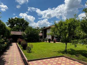 una casa con un patio de césped con un árbol en Villa Jardin - Novosel, en Novosel