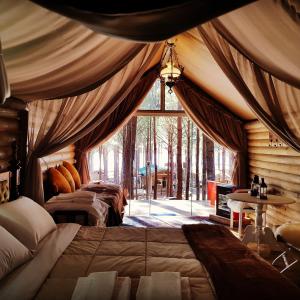 a bedroom with two beds in a room with a window at Tedesco Eco Park in São Francisco de Paula
