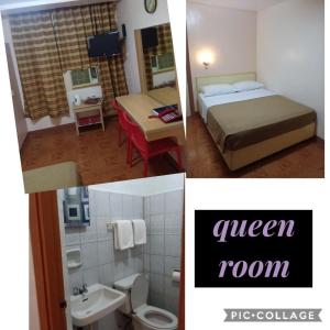 two pictures of a hotel room with a bed and a bathroom at BEST FORTUNE HOTEL at CHINATOWN in Manila