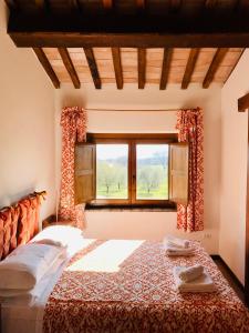 ein Schlafzimmer mit einem großen Bett und einem Fenster in der Unterkunft Podere San Francesco in Bolsena