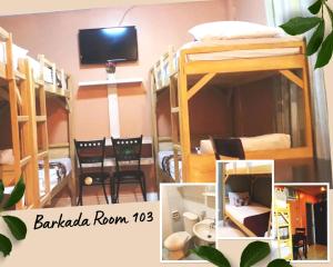 a dorm room with bunk beds and a tv at BTH Traveller's Home in Balanga